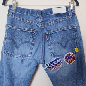 Re/Done Levi's 100% Cotton Slim Jeans Reworked Patched 26 Button Fly Teddy Bear
